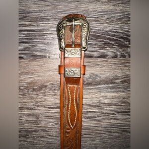 Vintage Bona Allen Brown Leather Belt with Silver Buckle